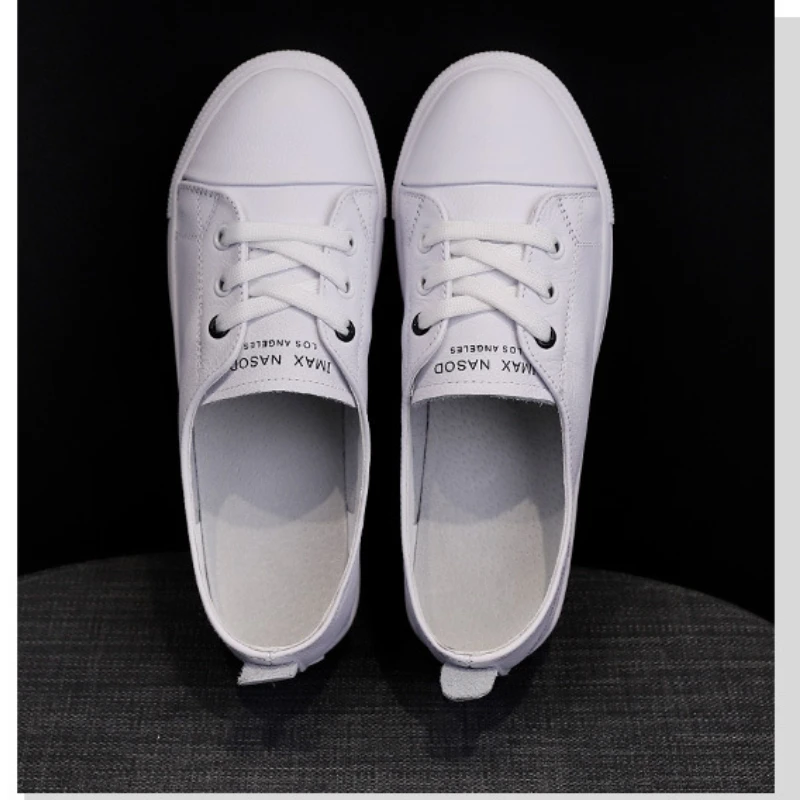 Women Genuine Leather Casual Light Jogging Sneakers Plus Size Spring Summer Ladies Walking Skate Vulcanized Shoes Little White