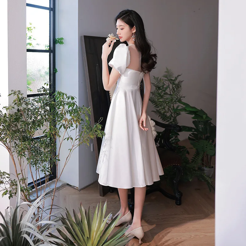 Robe de soirée en Satin blanc pour fête de mariage, tenue quotidienne formelle, Style d'été, robe de mariage pour mère de la mariée