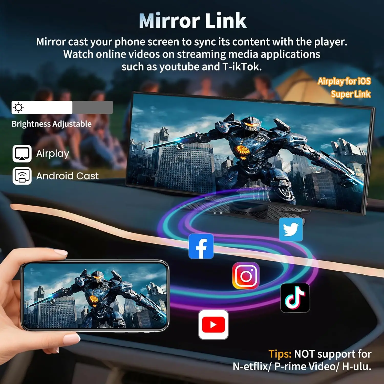 Schermo CarPlay da 11,5' con fotocamera 4K, Android Auto, controllo vocale, GPS, Bluetooth, fotocamera di backup