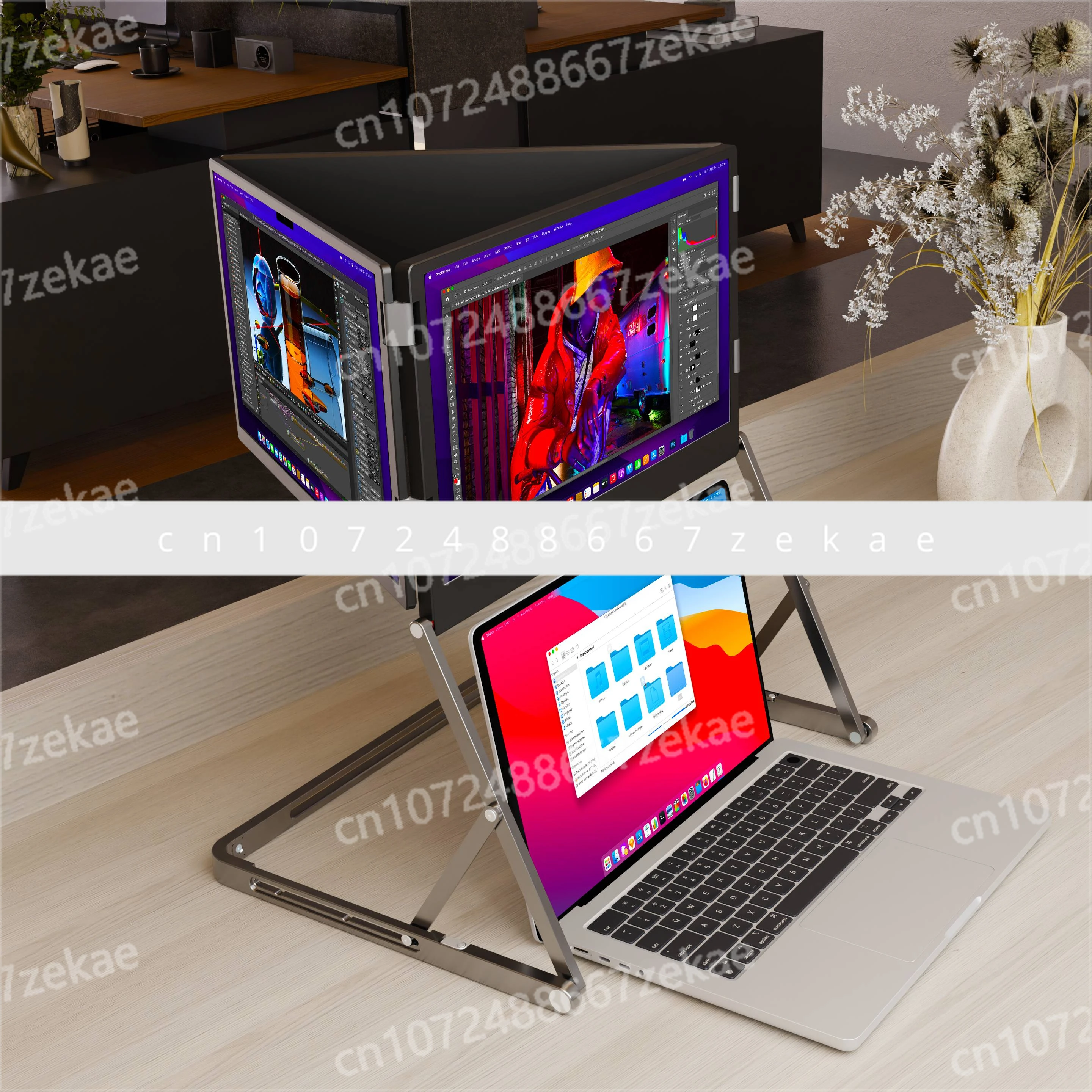 

Three-screen monitor quadruple creates 15.6-inch IPS portable monitor with 1080P FHD usb-c aluminum