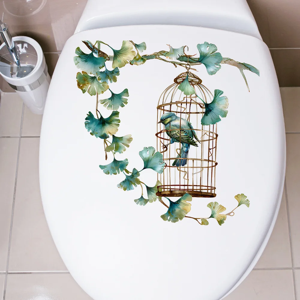 Painted Leaf Birdcage Bedroom Living Room Toilet Sticker Home Decoration Wall Sticker Self-Adhesive Bedroom Decoration