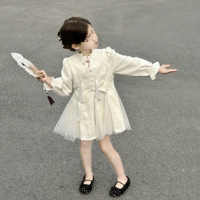 Spring and Autumn Chinese Style Girls' Spring Mesh Tassel Cheongsam Dress 2025 New Style Baby Girl Temperament Style Dress