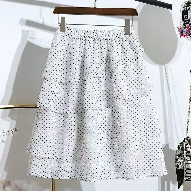 Vintage Leopard Chiffon Tiered Cake Skirt Women Elastic Waist Multi Layer Ruffle Hem Flowy Midi Short Skirt Streetwear Summer