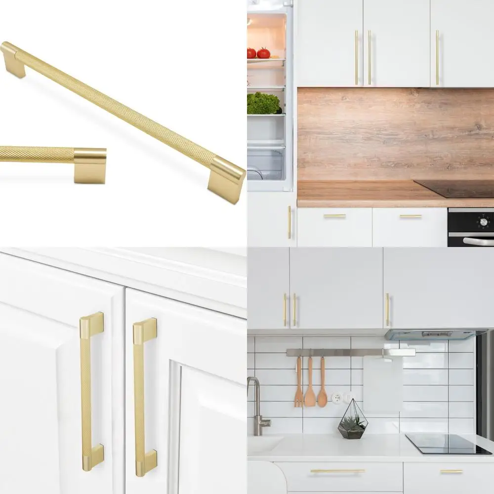 

12.5 Inch Gold Brushed Brass Kitchen Cabinet Handles, 6 Pack, Knurled Pulls for Cabinet Doors, Premium Quality Hardware