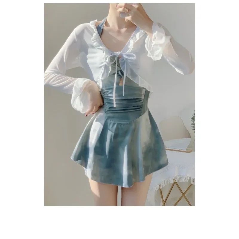 New  Swimsuit for Women Conservative and Pure Hot Girl Style Neck Skirt Style Belly-covering and Slimming One-piece Swimsuit