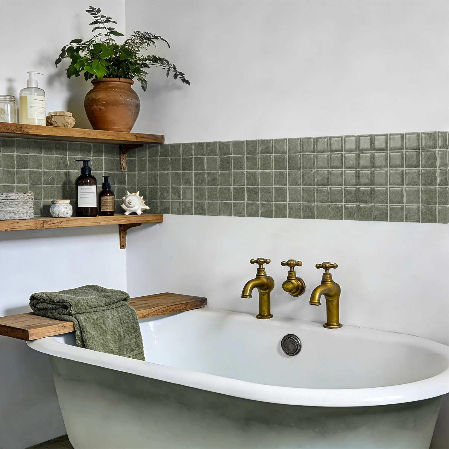 3D PU Wall Tile Sticker 6×6 inch, Retro Solid Color, Damp Proof DIY Wall Covering for Living Room Bathroom