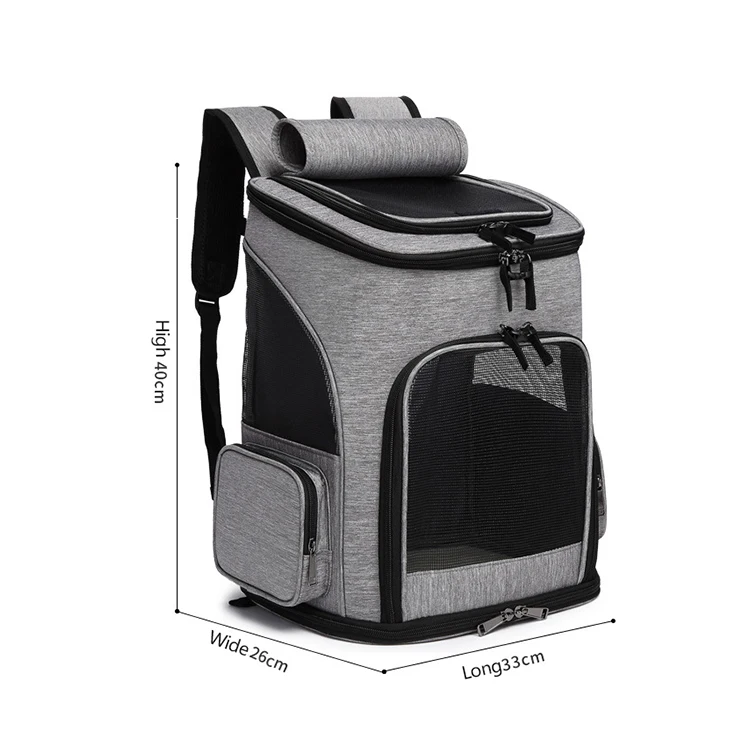 Grey Fold Pet Dog Carrier Backpack Mesh Breathable Expandable Cat Backpack With Inner Safety Leash