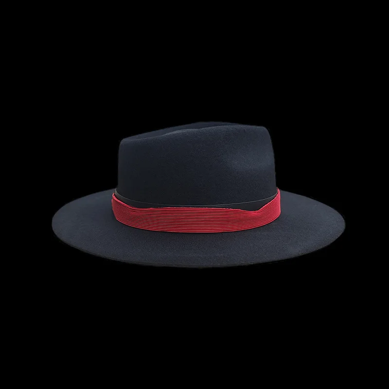 Chapeau en laine de style rétro vieilli avec ruban et chapeau en feutre de mouton