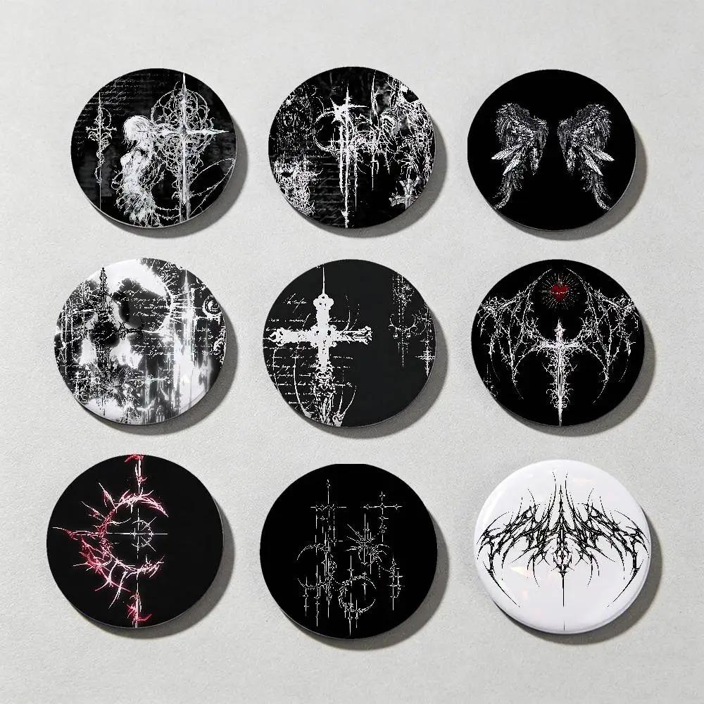 Gothic Cyber Sigil Cross Eyes Laser diamond texture Button Pins Tinplate Brooches Cartoon Creative Badge Backpack Clothes Decor