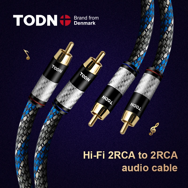 TODN 1 pair RCA audio cable 2 RCA to 2 RCA Interconnect Cable HIFI Stereo 4N OFC Male to Male For Amplifier DAC TV box 