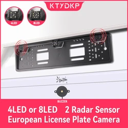 3 in 1 Car Backup Camera and Parking Sensor Kit with EU License Plate Holder, 12V Universal Rear View System with Audio Alerts