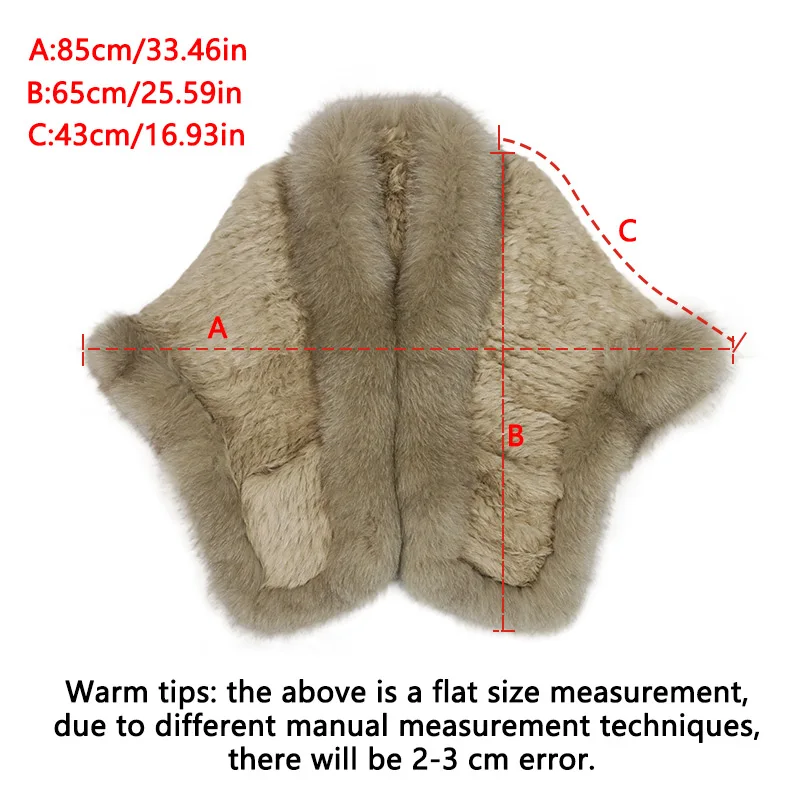 Women 100% Real Rabbit Fur Cape with Fox Fur Collar Winter Warm Knitted Cloak Rabbit Fur Poncho Girls Party Fashion Shawl Scarf