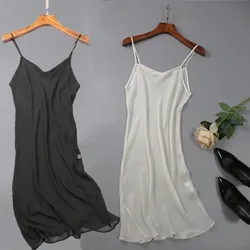 Women 100% Pure Silk transparent Chemise Full Slip Nightgown Nightdress Sleepwear with straps 8100