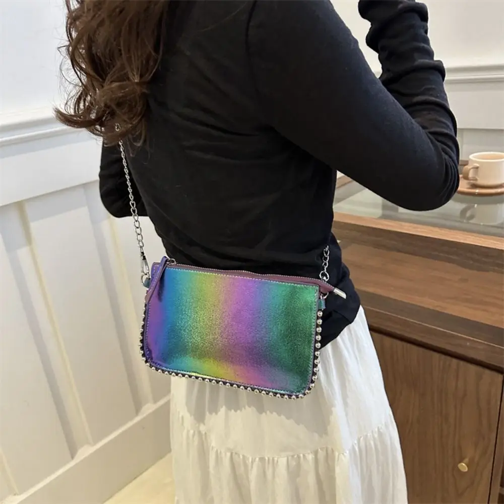 

Trendy Pu Leather Underarm Tote Bag Korean Style Rivet Vintage Shoulder Bag Colorful Square Luxury Handbag Club