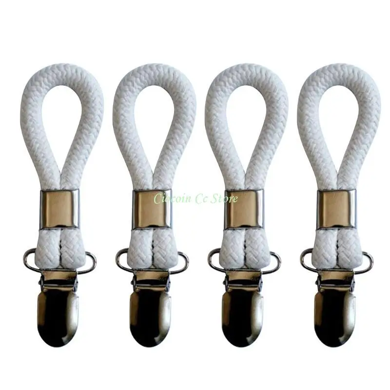 X90F 4Pcs Braided Cotton Loop Metal Towel Clips Hanging Loop Bathroom Multifunctional