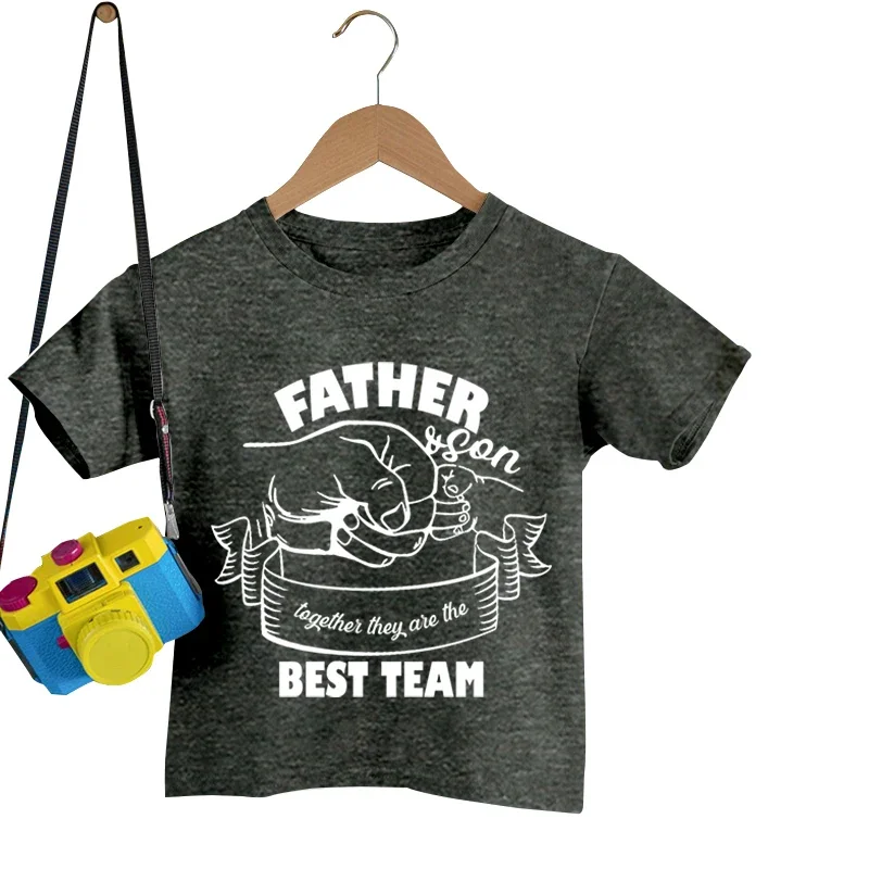 Father and Son Best Team T Shirt Daddy Child Fist Bump Fathers Day Shirt Funny Daddy and Son Outfits Matching Suits Oversized