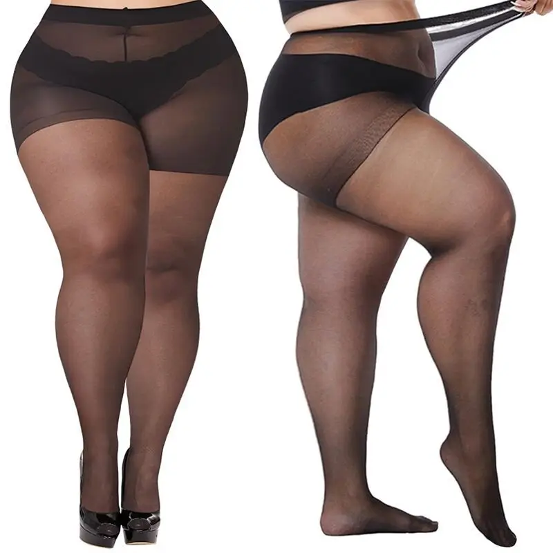 XL-4XL Plus Women Black 20D Transparent Tight Pantyhose Fit Large Plus Size Silk Stocking OL Anti-snagging