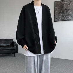 2026 New Fashion Cardigan Men's Solid Single Breasted Casual Sweatshirt Jackets Male Tops Man Loose Streetwear Coat Plus Size