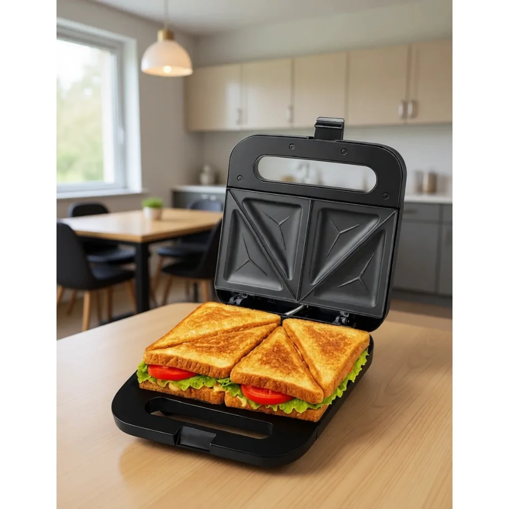 

Electric Sandwich Maker Nonstick Plates Indicator Lights Cool Handle Easy Clean Store Breakfast Grilled Cheese