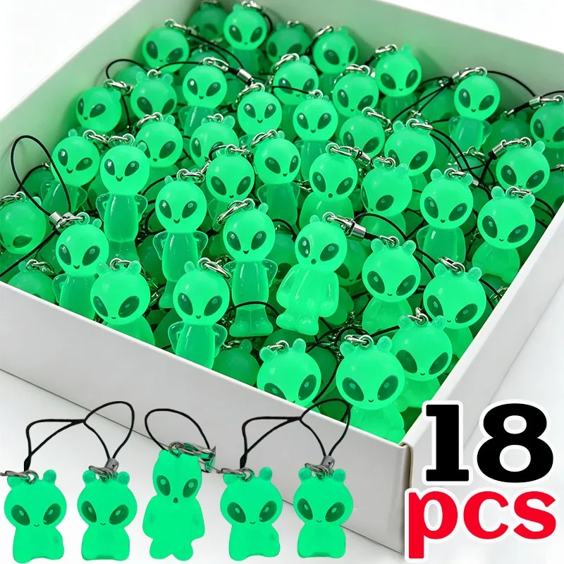 1-18pcs Fashion Green Luminous Alien Phone Rope Keychain Funny Car Bag Pendant Keyring Mobile Phone Rope Key Chains Friend Gifts