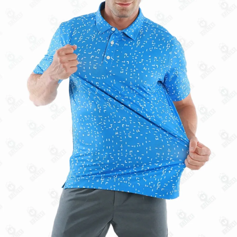 New Golf Print Polo Blue Summer Men's Polo Golf Apparel Classic Moisture Wicking Dry Short Sleeve Quick Dry Printed Golf T-shirt