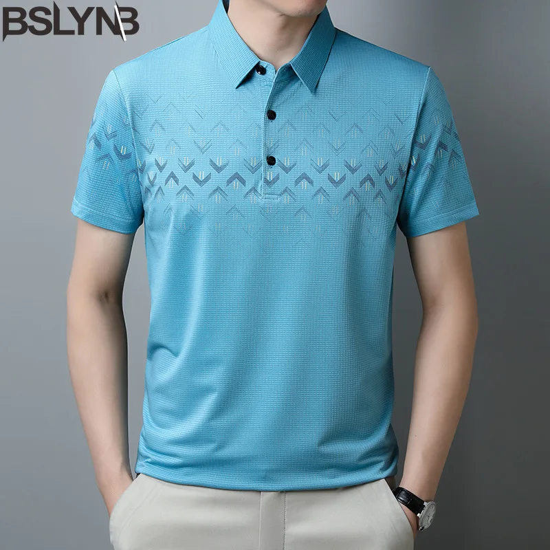 

Stylish Polo Shirt Men's Gradient Printed Collar Tshirt Man Business Casual Tops Tee