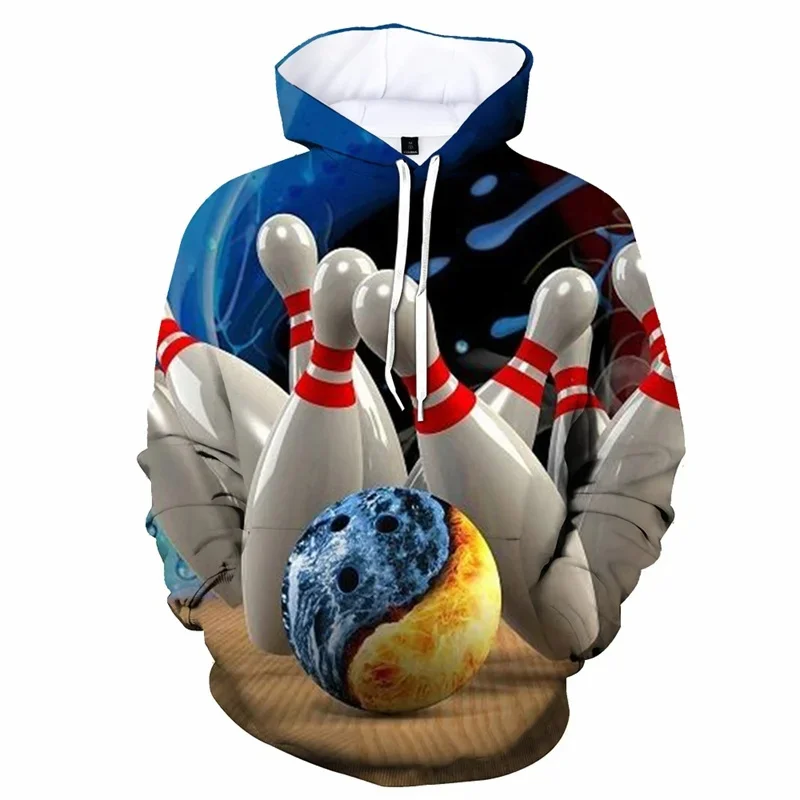 Hoodies de manga comprida com padrão de boliche masculino, pulôveres estampados 3D, streetwear casual, tops grandes, esportes, primavera, outono, moda