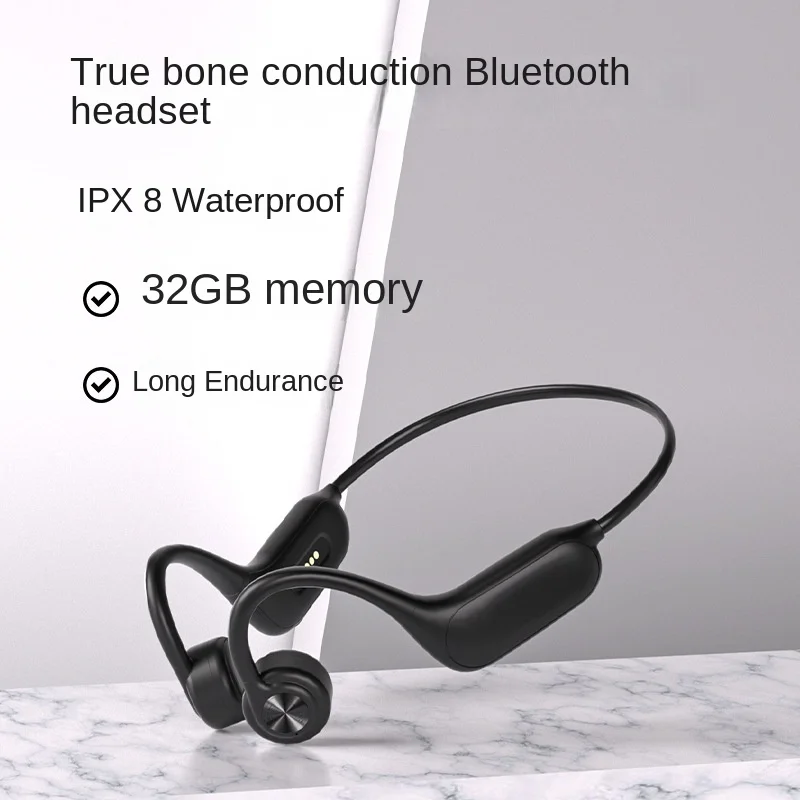 P8 Bone-Conduction Bluetooth Headphones Come With 32G Memory Wireless Sports Running Ear Hanging IPX8 Waterproof Headphones