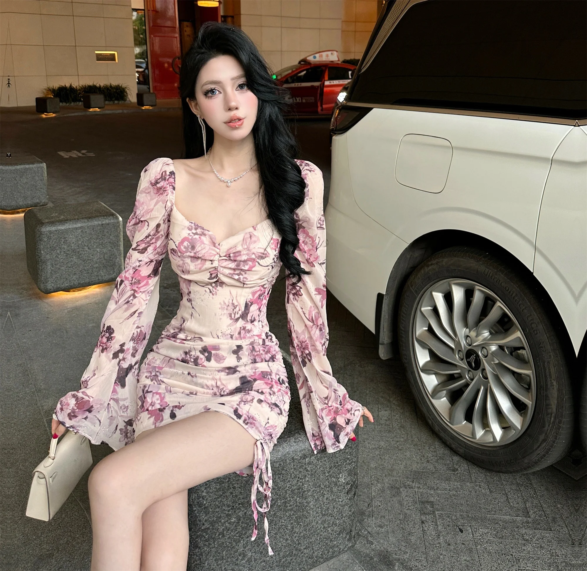 

Ретро-юбка с цветочным принтом для женщин, весенний дизайн, облегающая, с высокой талией, корейский стиль, из полиэфирного волокна