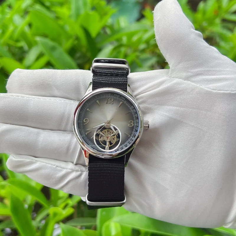 

Мужские механические часы TIME TOKEN, роскошный механизм со скелетом, модный сапфировый циферблат с градиентом, маховик 2025