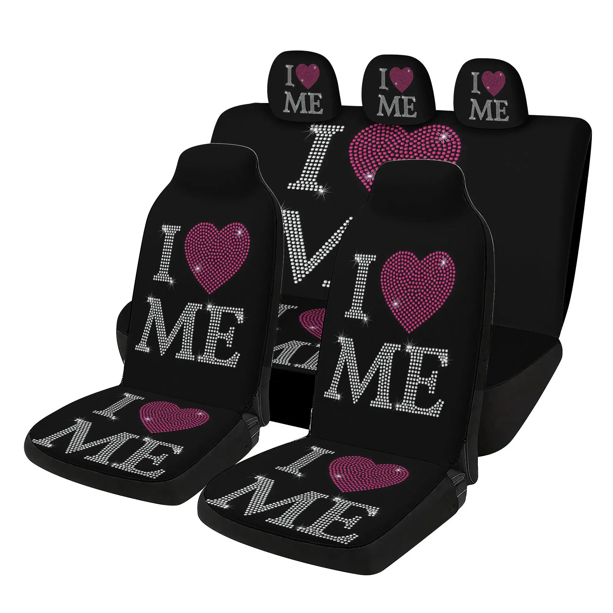 7pcs I LOVE ME Letters Car  Covers Set | Includes 2 Front  Covers, 1 Rear  Back Cover, 1 Rear  Cover, 3 Car