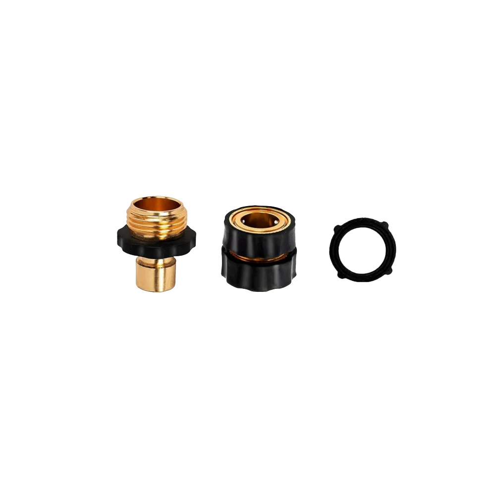 3/4 Brass Garden Hose Connector Kit with Male and Female Ends and Washers for Standard Threaded Hose Compatibility