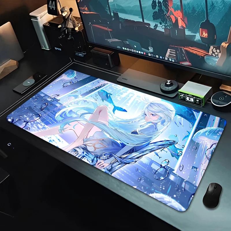 Großes XXL 90x40cm Fantasy Water Archon Girl Gaming-Mauspad, rutschfeste Schreibtischunterlage mit genähtem Gummirand für PC, Laptop, Büro