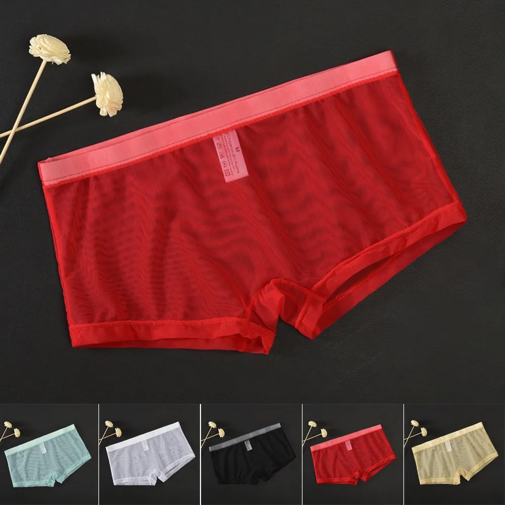 Mens Sexy Mesh Thin See Through Underwear Pants Low Waisted Briefs Underpants Nude Breathable Solid Men's Briefs Shorts