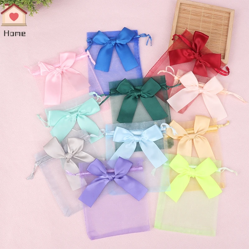 10Pcs Organza Gift Bags Transparent Drawstring Pouch Jewelry Organizer Earring Packaging Party Candy Bag With Ribbon