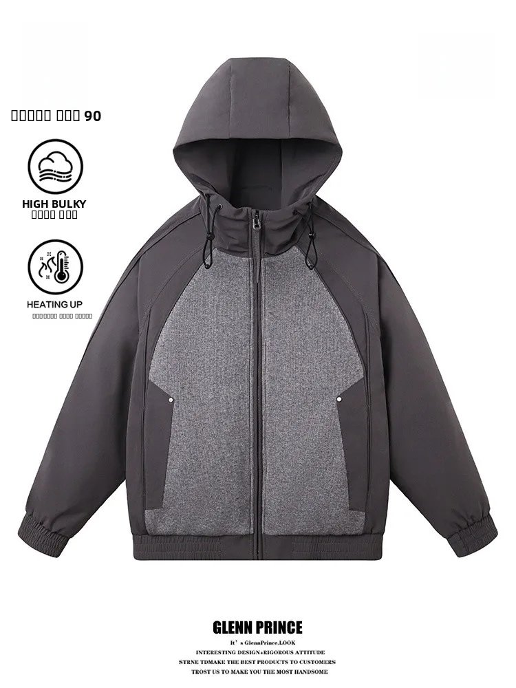 

American Sle Spliced Knitted Men's down Jaet ort Loose Warm Couples Coat Outdoor Youth Faion Polyester Fiber Du dow...