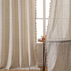 Natural Linen Curtains 84 Inch Length for Living Room 1 Panel Drape Semi Sheer Neutral Country Rustic