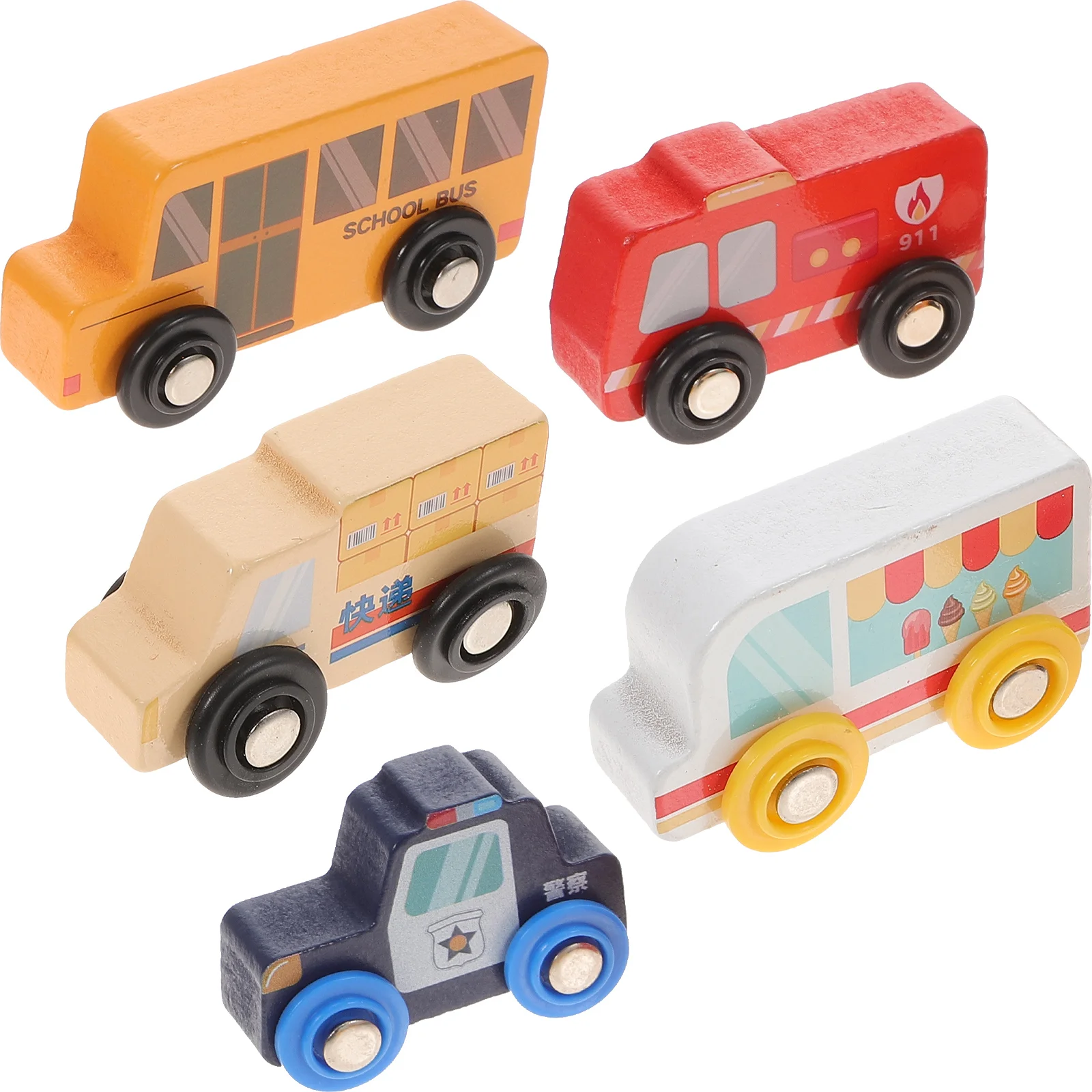 5 Pcs Wooden Scene Car School Bus Toy Kids Cognitive Toys Gift Landscape Model Vehicles Child