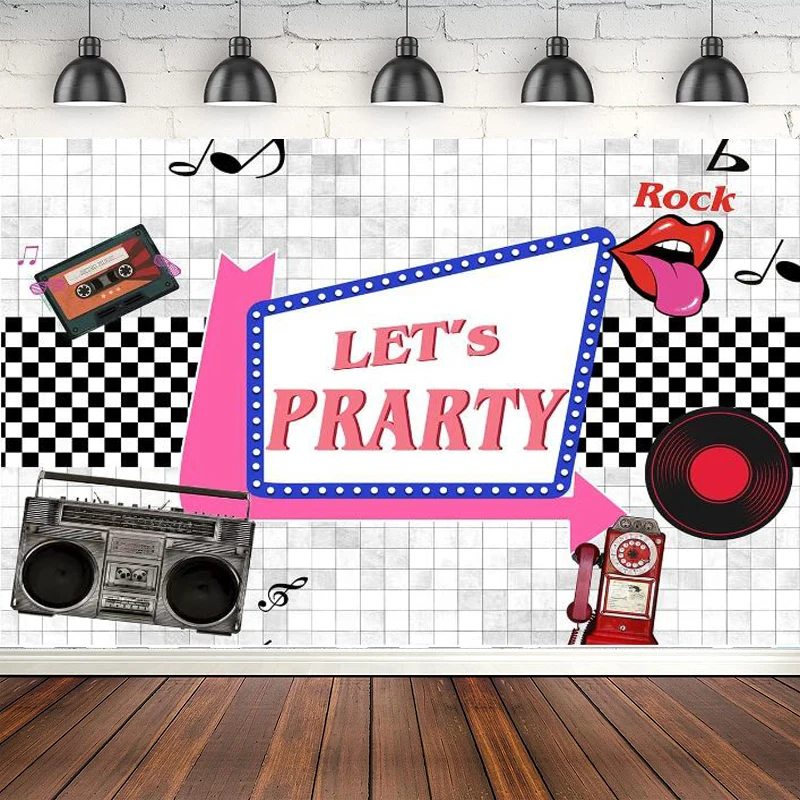 

Photo Backdrop Let's Party Retro 50s Radio Background For Adult's Family Party Decoration Photo Banner Booth Poster