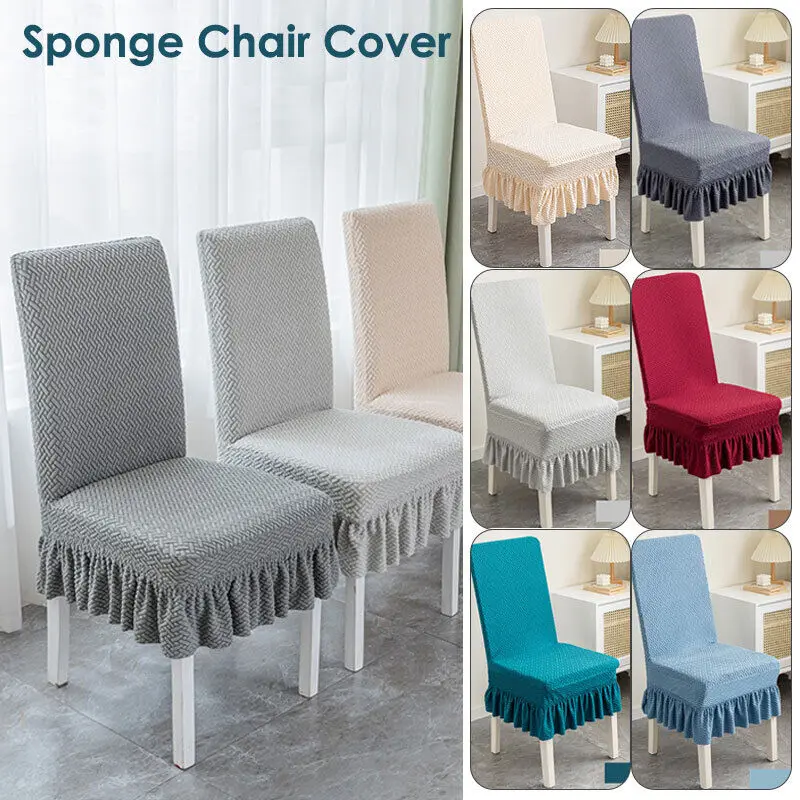 Skirt Dining Chair Cover Sponge Cushion Jacquard Elastic Seat Cover Anti-dirty Universal Soft Protector Splicover Home Decor New