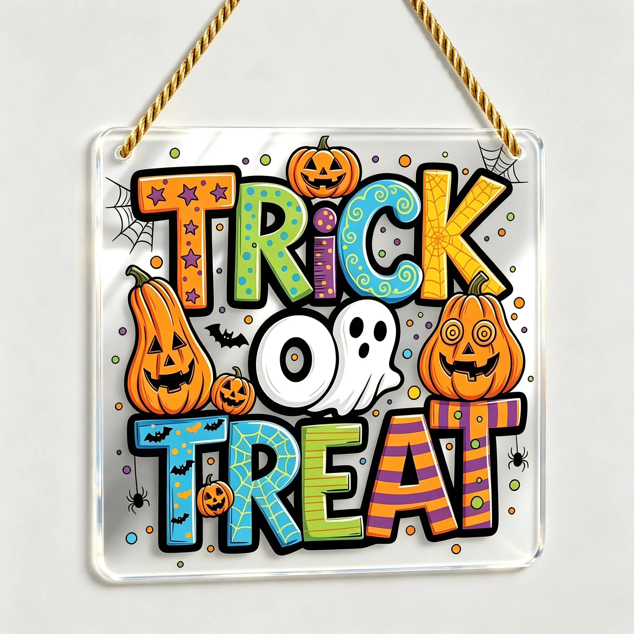 Bright Multicolor Trick‑or‑Treat Clear Acrylic Hanging Ornament, Fall Party Decoration,Happy Halloween Gift