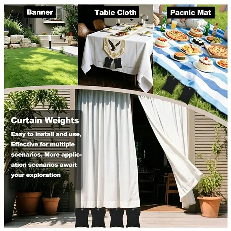 N96R Outdoor Gazebo Curtain Weights 8-Pack Heavy Duty, Wind Reusable Drapery Weights Weighted Bottom Sandbag Design