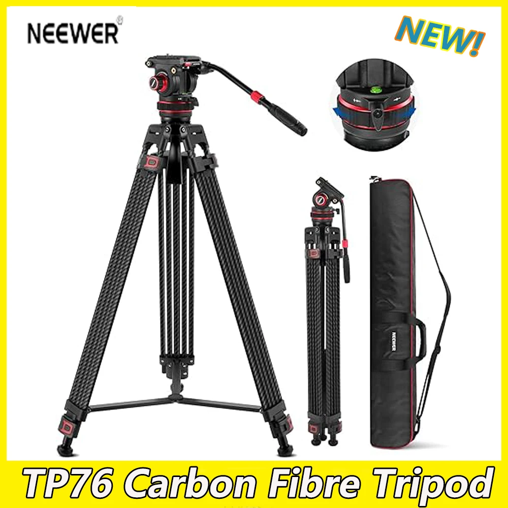 Treppiede in fibra di carbonio NEEWER TP76 con testa idraulica treppiede regolabile Micro regolabile per fotografia Video professionale da 197CM