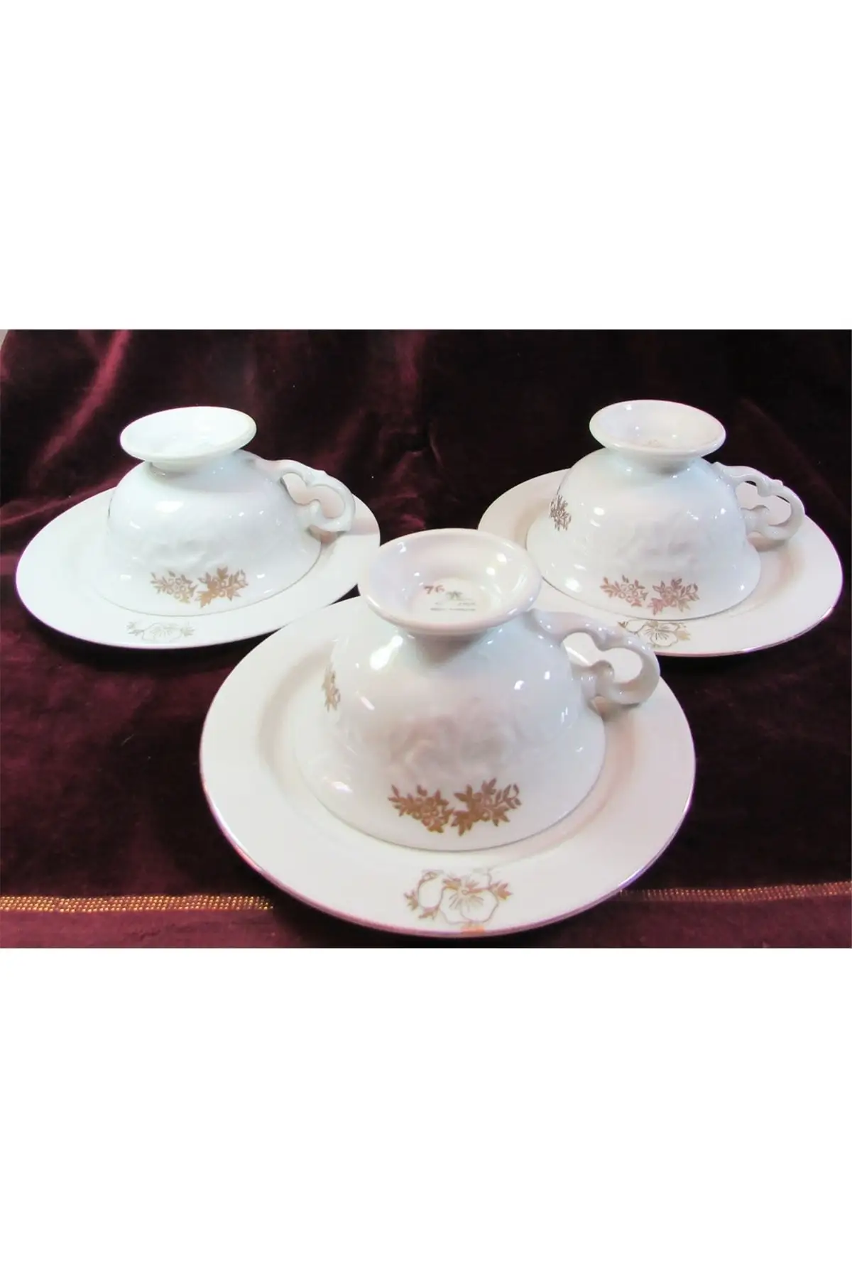 DOLBOVI Antique Walbrzych Porcelain 3 PCs Cup Pad English Tea Glass Cup