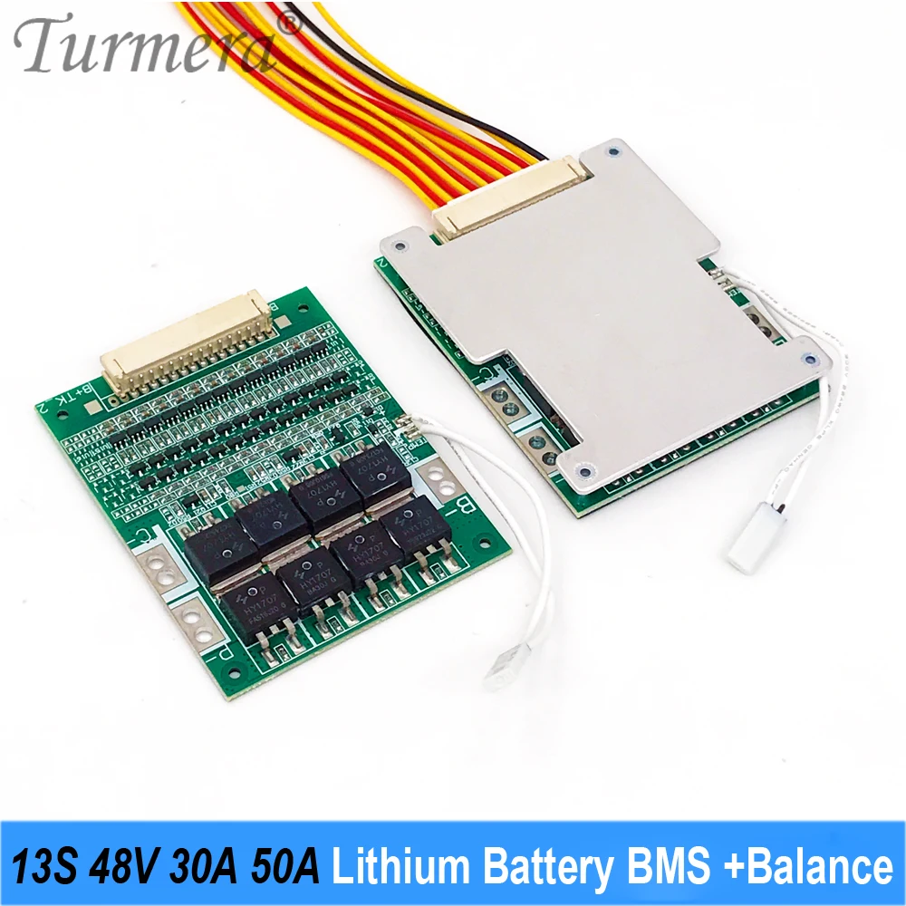 Turmera 48V E-Bike Battery Box Case 13S 30A 50A Balance BMS with 13S6P 18650 Holder Welding Nickel DC XT60 Plug for Diy Pack Use