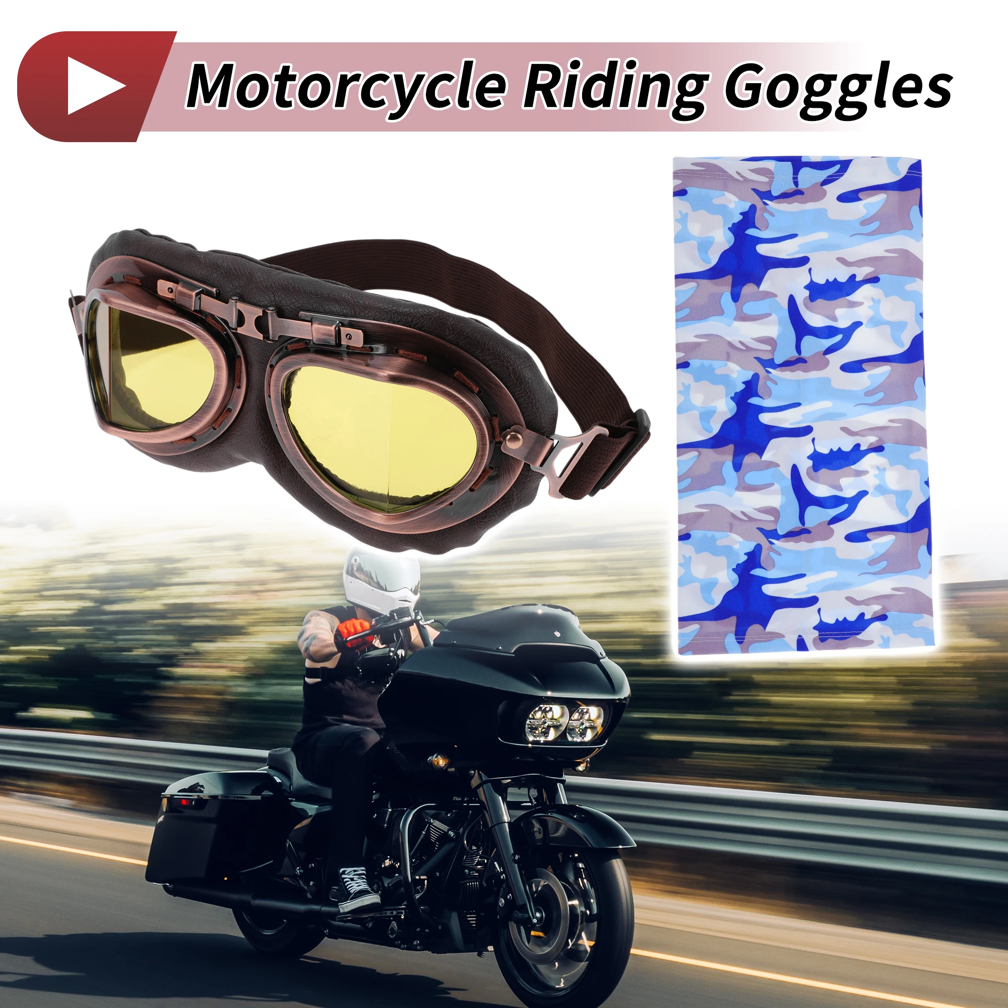 

X Autohaux 1Set Motorcycle Riding Goggles Yellow Lens Brown Frame PC Cycling Goggles