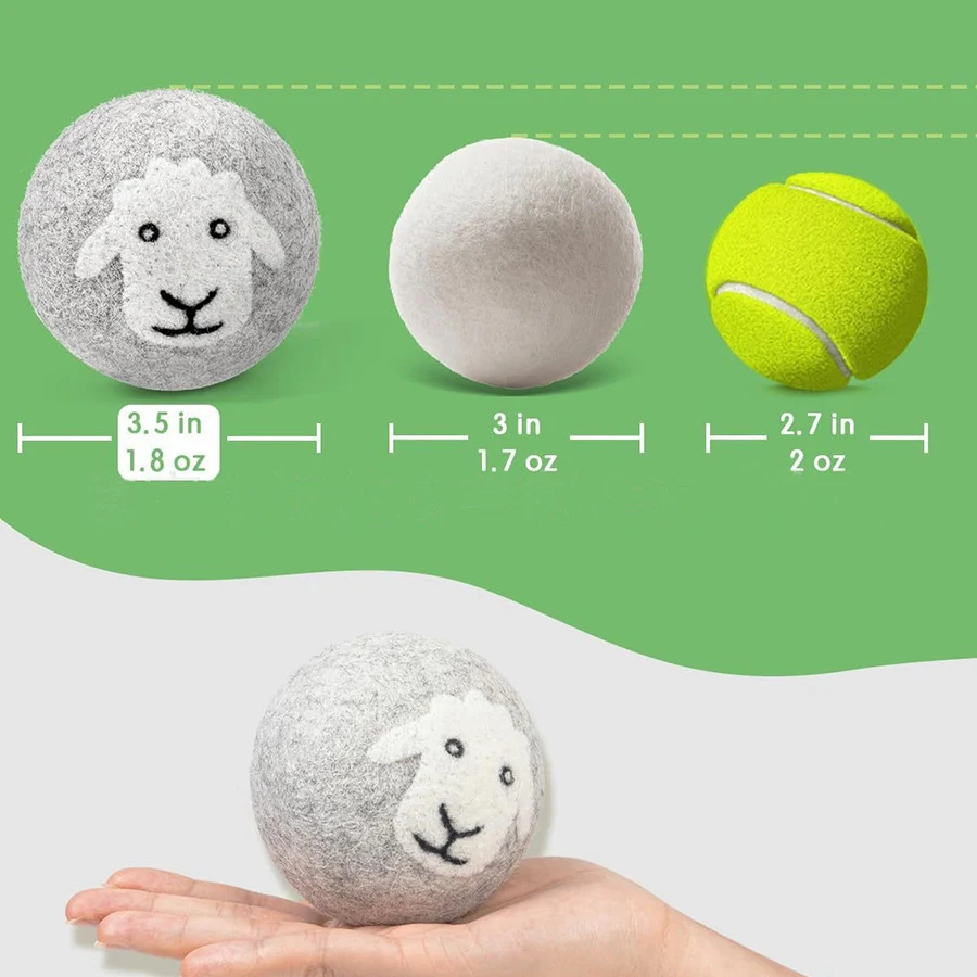 7cm (Gray Ball + White Sheep Pattern) 3-Pack Felt Ball Anti-Static Anti-Winding Wool Ball Gray Sheep Head Pattern Laundry Ball Wool Drying Ball Felt