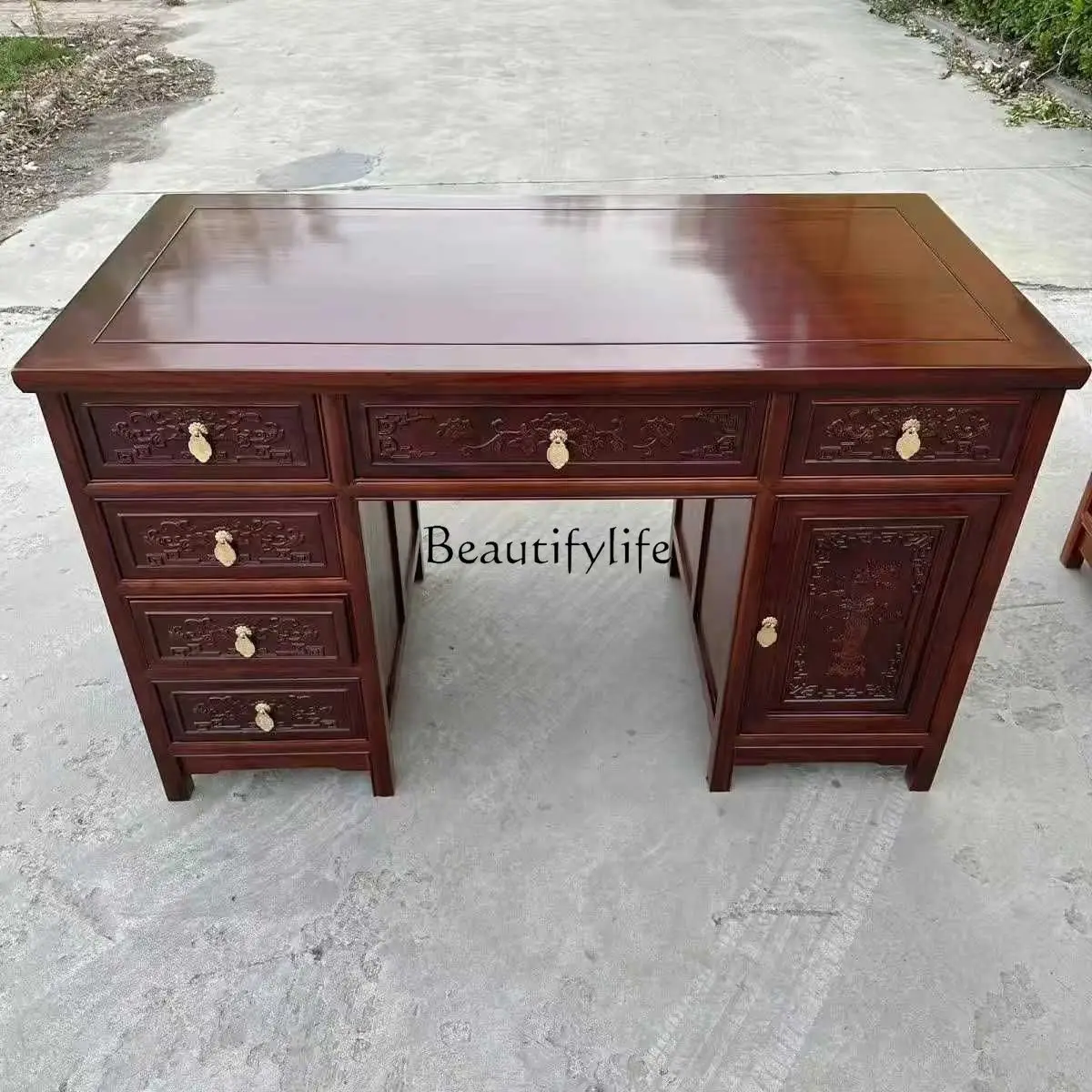 

Beiyu Solid Wood Mortise and Tenon Structure Integrated Office Desk Classical Chinese Style Study Computer Desk