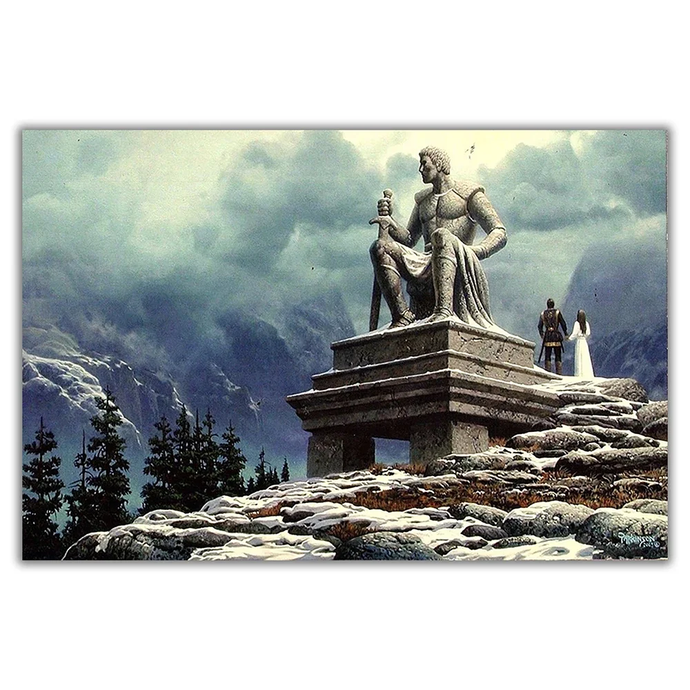 SP027 Silk Cloth Wall Poster fantasy couple with stone warrior Art Home Decoration Gift
