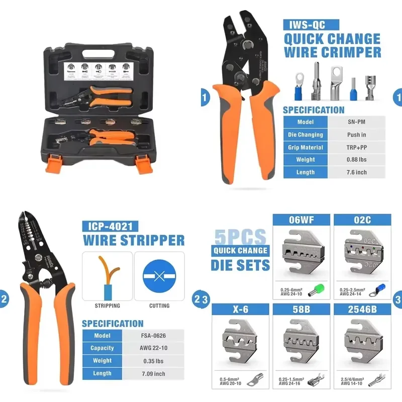 Brand For IWISS SN-PM Quick Change Ratcheting Crimper Tool Automotive Service Kit for Crimping Insulated Non-insulated